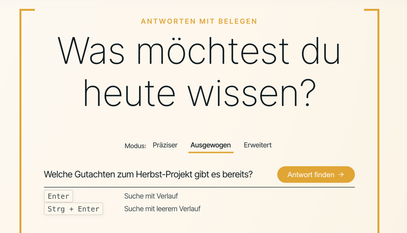 DEX Suchansicht: „Was möchtest du heute wissen?“